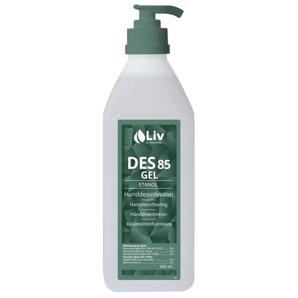 LIV, hnddesinfektion gel 85% m. pumpe, 600 ml