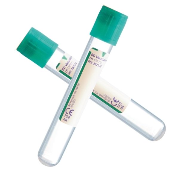 Vacutainer glas, 10 ml,  Grn, Lithium Heparin # 367526